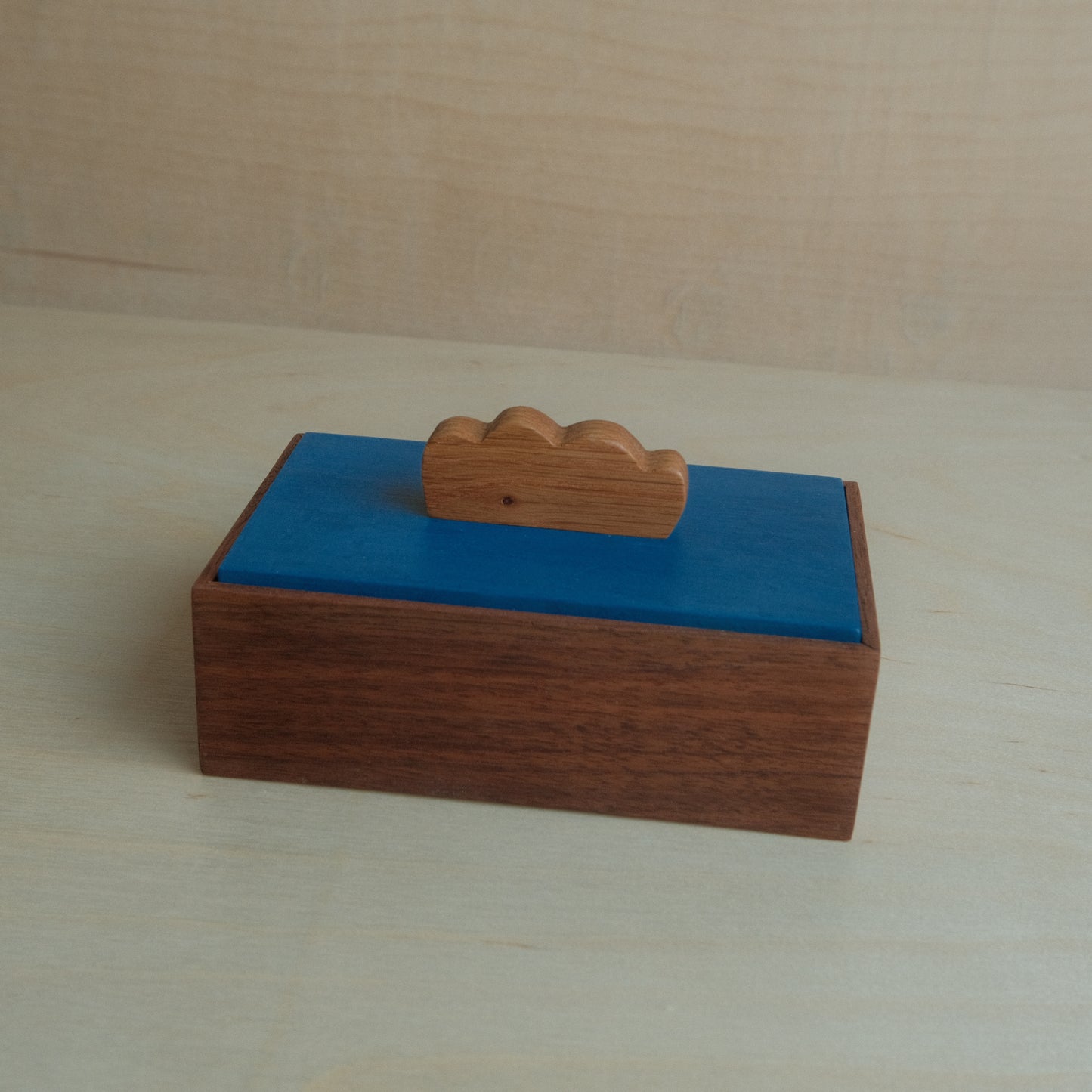 Walnut Box With Blue Lid Decorative Keepsake Box 013