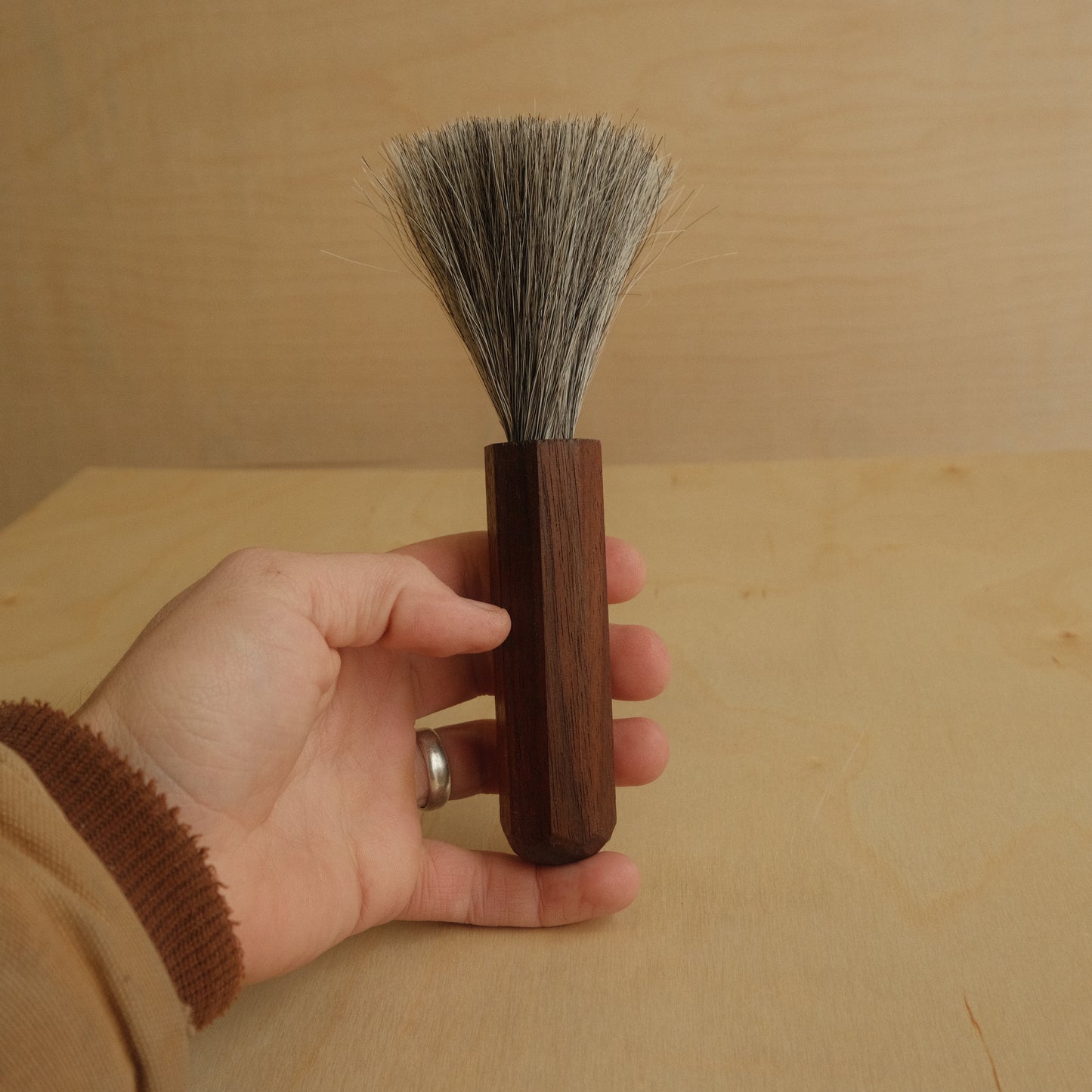 Wooden Horse Hair Espresso Brush With Walnut Handle
