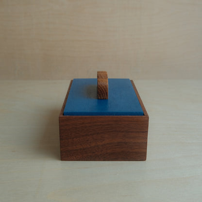 Walnut Box With Blue Lid Decorative Keepsake Box 013