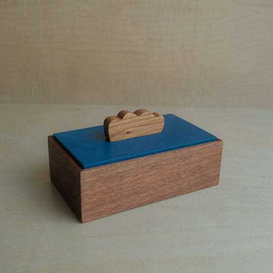 Walnut Box With Blue Lid Decorative Keepsake Box 013