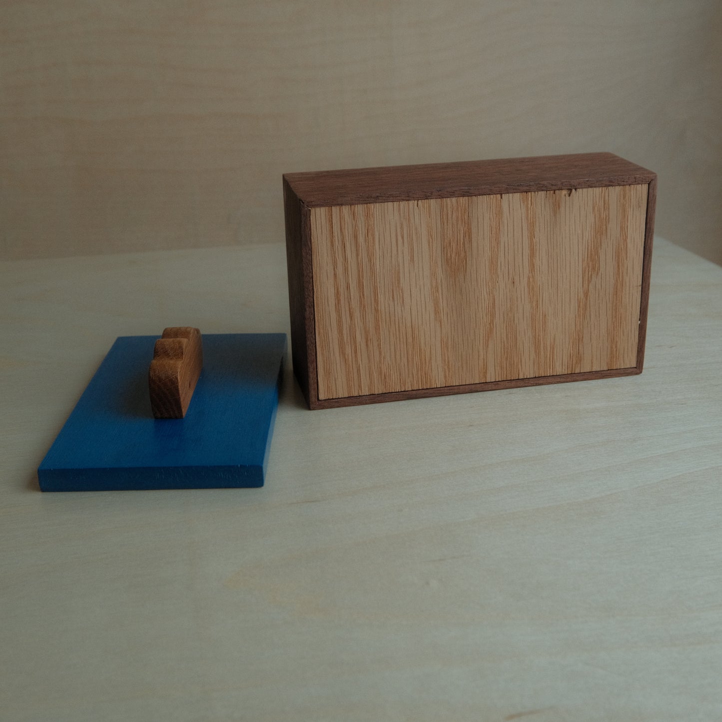 Walnut Box With Blue Lid Decorative Keepsake Box 013