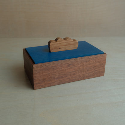 Walnut Box With Blue Lid Decorative Keepsake Box 013