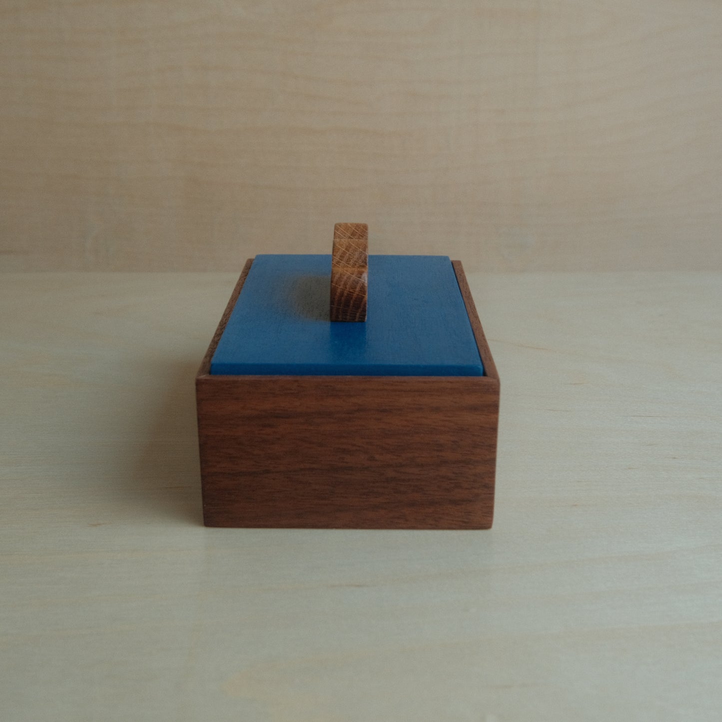 Walnut Box With Blue Lid Decorative Keepsake Box 013