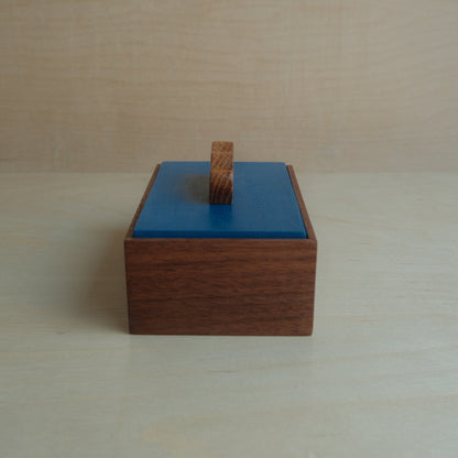 Walnut Box With Blue Lid Decorative Keepsake Box 013