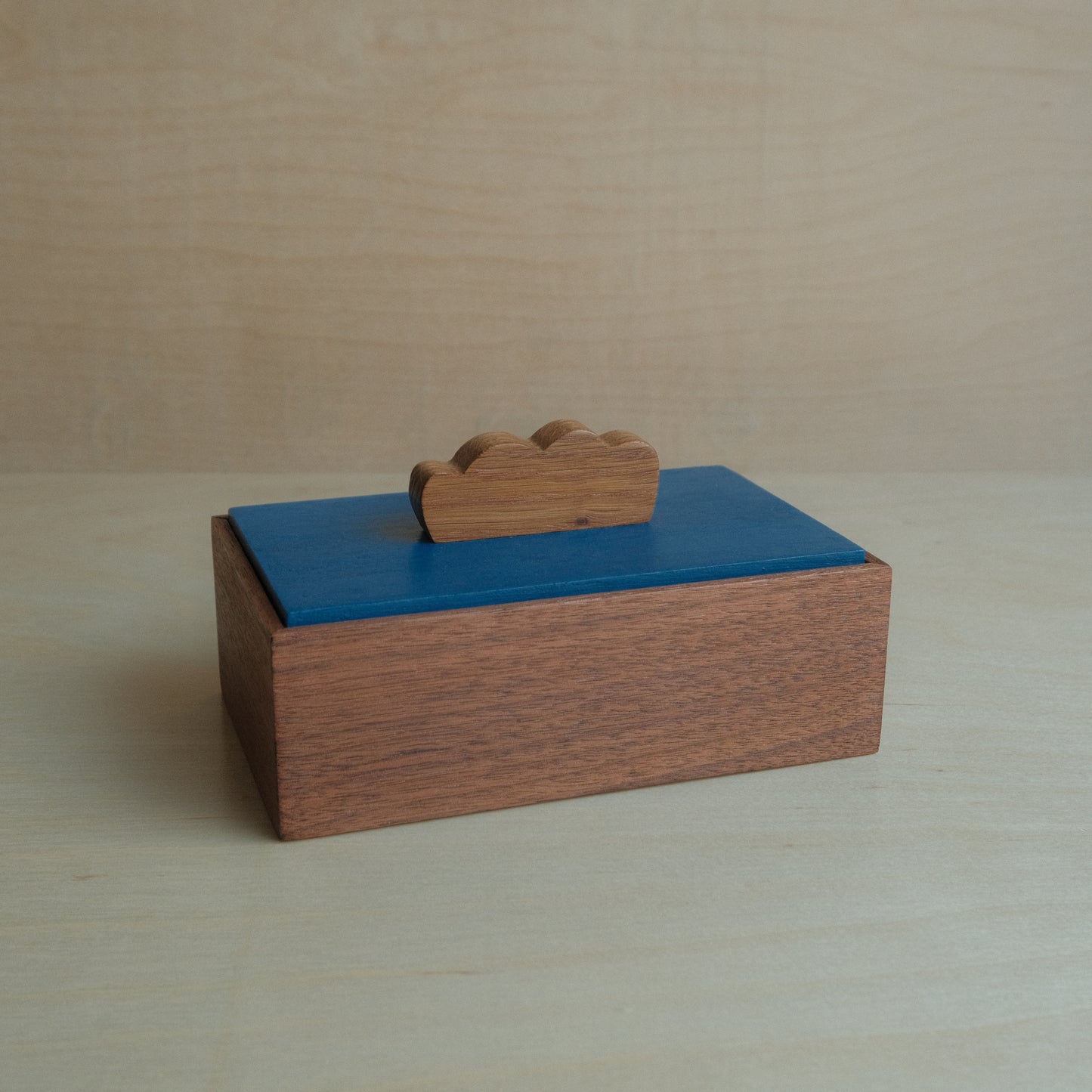 Walnut Box With Blue Lid Decorative Keepsake Box 013