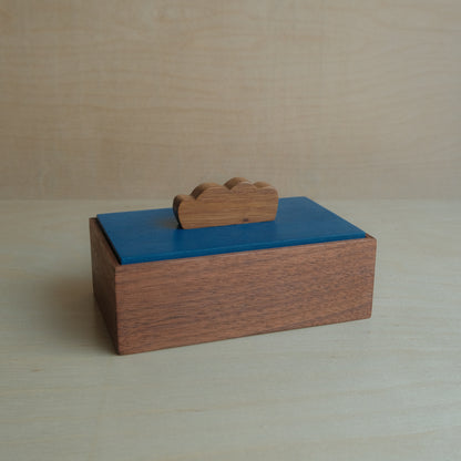 Walnut Box With Blue Lid Decorative Keepsake Box 013