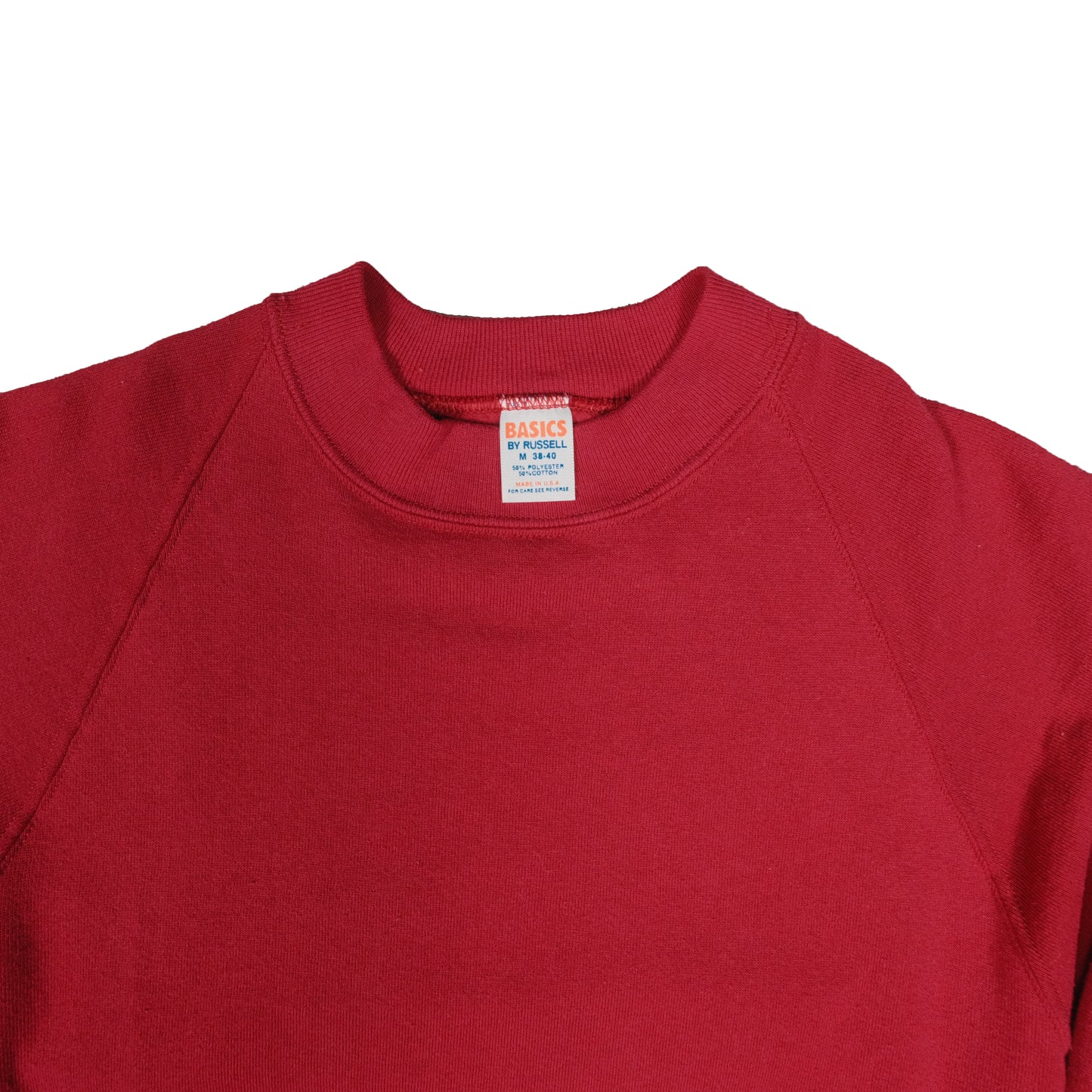 Vintage 80's Basics by Russell Adult Medium Raglan Crewneck Pullover Blank Red Sweatshirt