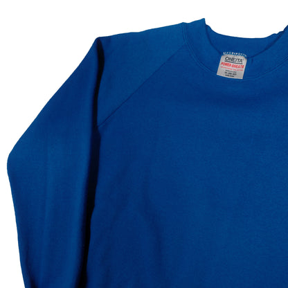 Vintage 90's Oneita Raglan Sweatshirt Medium Blue 50/50 Cotton Blank Crewneck