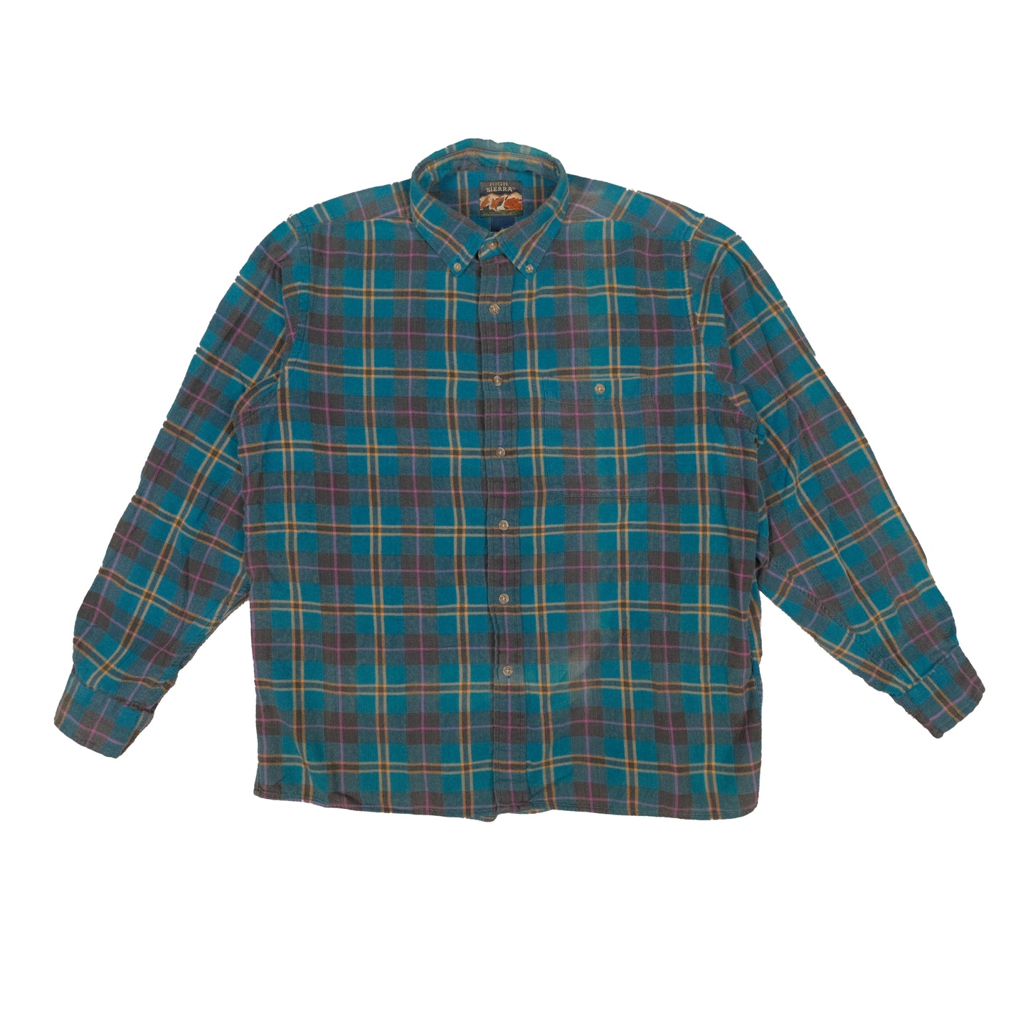 Vintage High Sierra Men's Large Plaid Flannel Teal Soft Cotton 90's