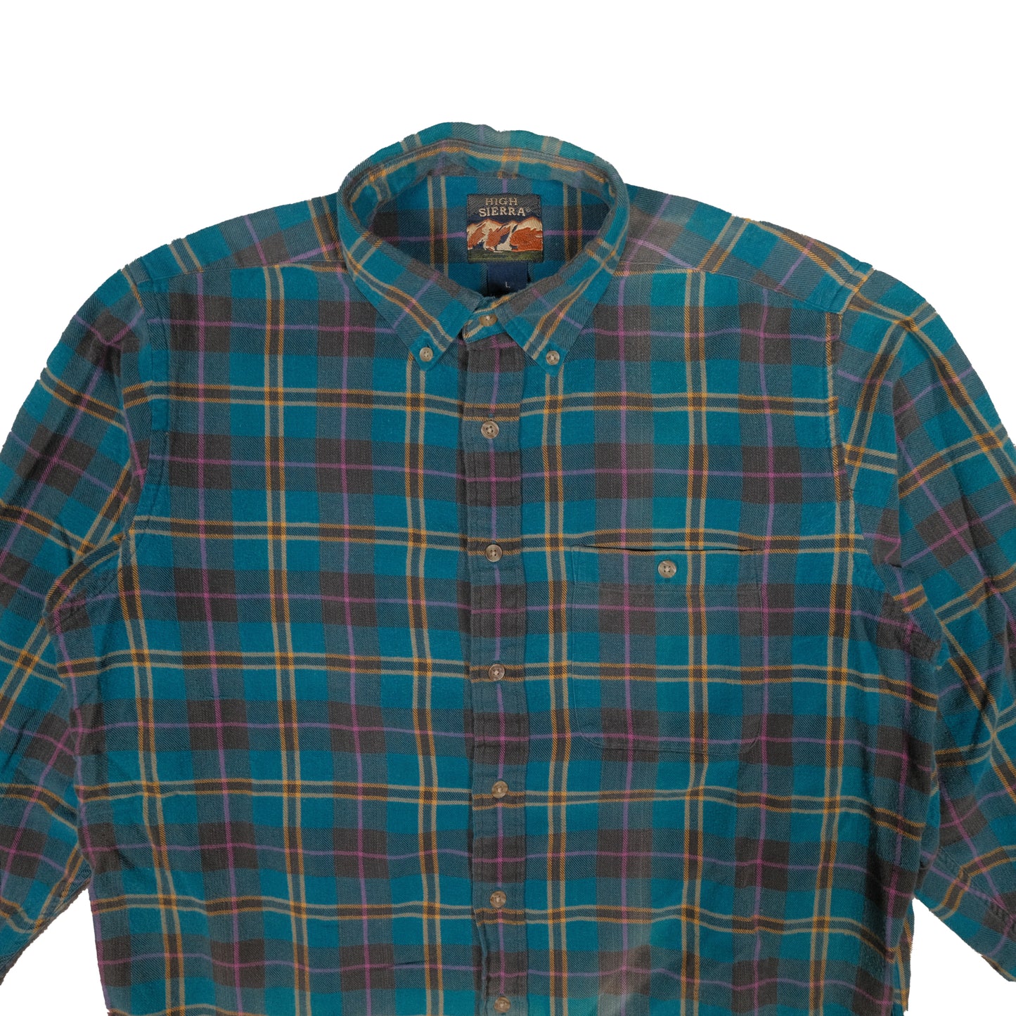 Vintage High Sierra Men's Large Plaid Flannel Teal Soft Cotton 90's