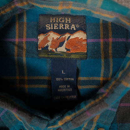 Vintage High Sierra Men's Large Plaid Flannel Teal Soft Cotton 90's