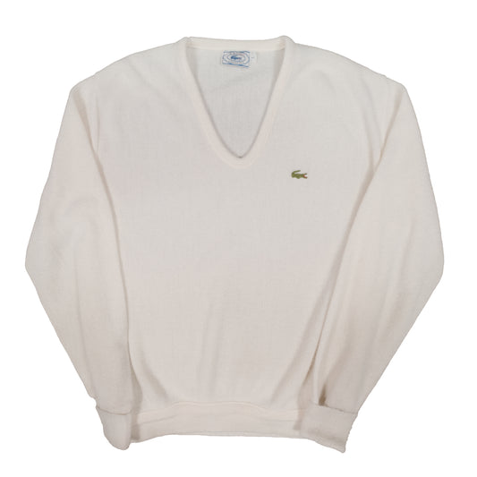 Vintage Izod Lacoste V-Neck White Sweater Men's Large Alligator Logo