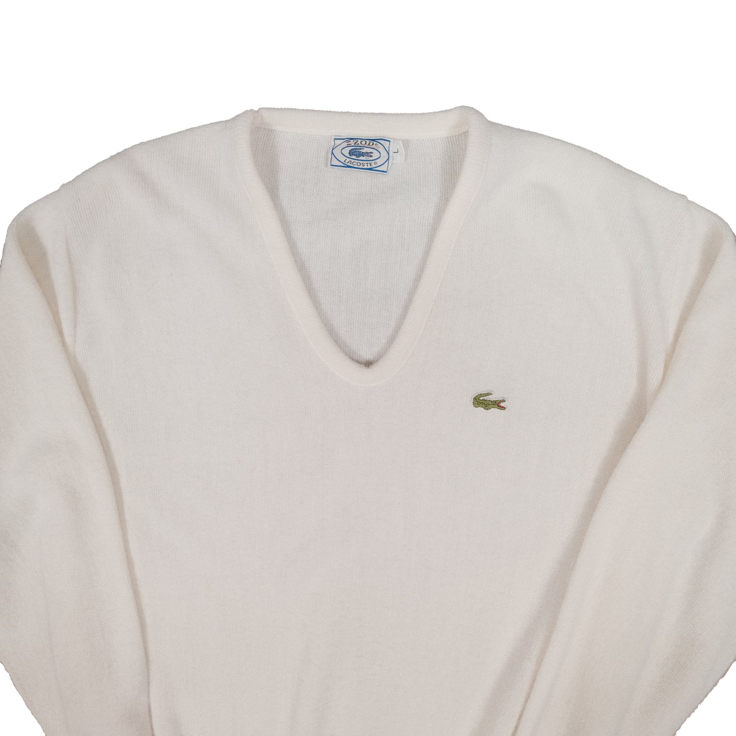 Vintage Izod Lacoste V-Neck White Sweater Men's Large Alligator Logo