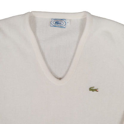 Vintage Izod Lacoste V-Neck White Sweater Men's Large Alligator Logo