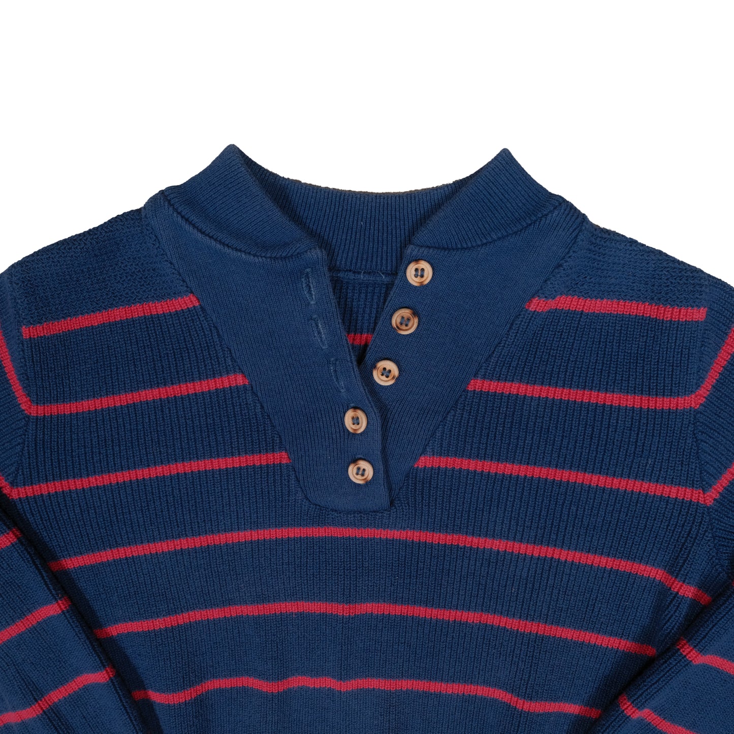 Vintage 80's Blue & Red Striped Henley Men's Small Fisherman Sweater Coastal Knit