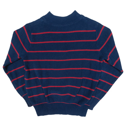 Vintage 80's Blue & Red Striped Henley Men's Small Fisherman Sweater Coastal Knit