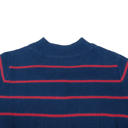 Vintage 80's Blue & Red Striped Henley Men's Small Fisherman Sweater Coastal Knit