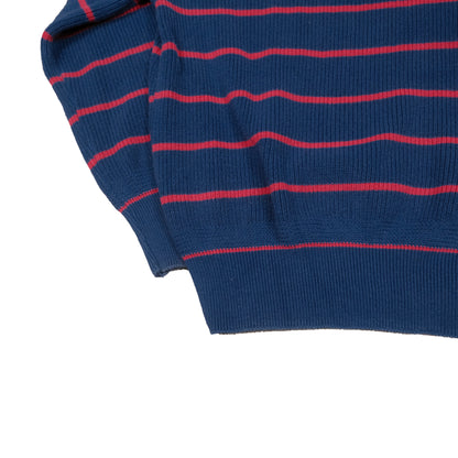 Vintage 80's Blue & Red Striped Henley Men's Small Fisherman Sweater Coastal Knit