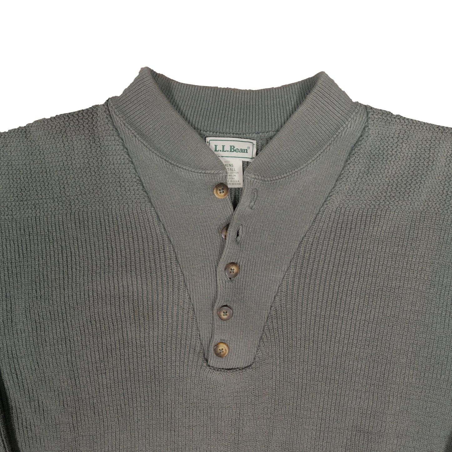 Vintage LL Bean Ribbed Cotton Henley Sweater Men's Large Tall Fisherman Knit USA Made Green