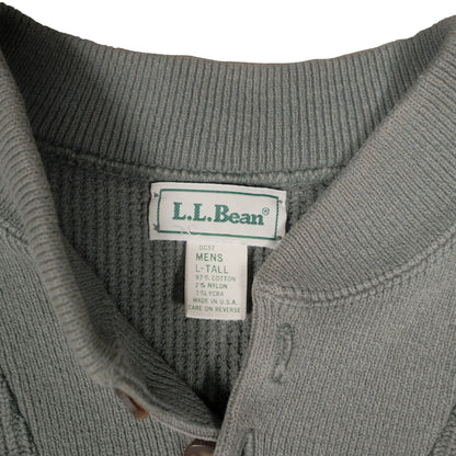 Vintage LL Bean Ribbed Cotton Henley Sweater Men's Large Tall Fisherman Knit USA Made Green