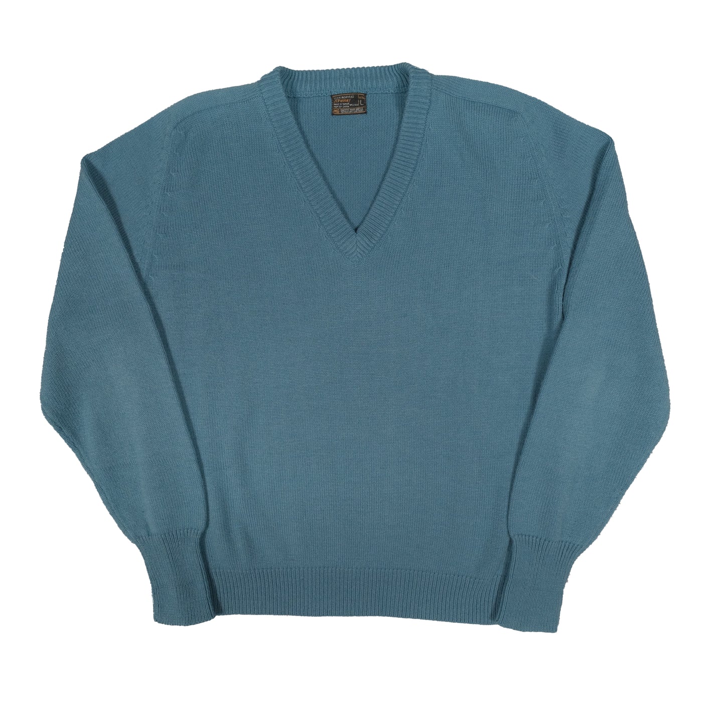 Vintage JC Penney Men's V-Neck Pullover Acrylic Blue Sweater Large Grandpa Academic