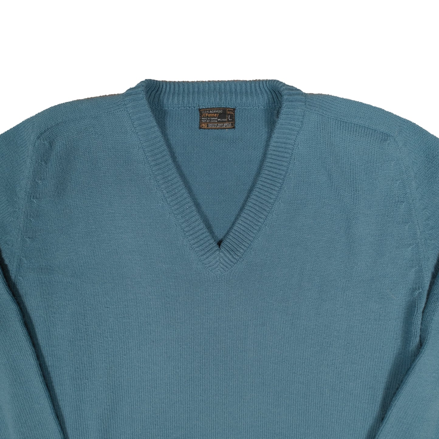 Vintage JC Penney Men's V-Neck Pullover Acrylic Blue Sweater Large Grandpa Academic