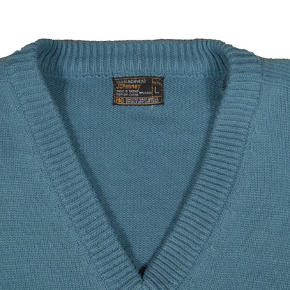 Vintage JC Penney Men's V-Neck Pullover Acrylic Blue Sweater Large Grandpa Academic