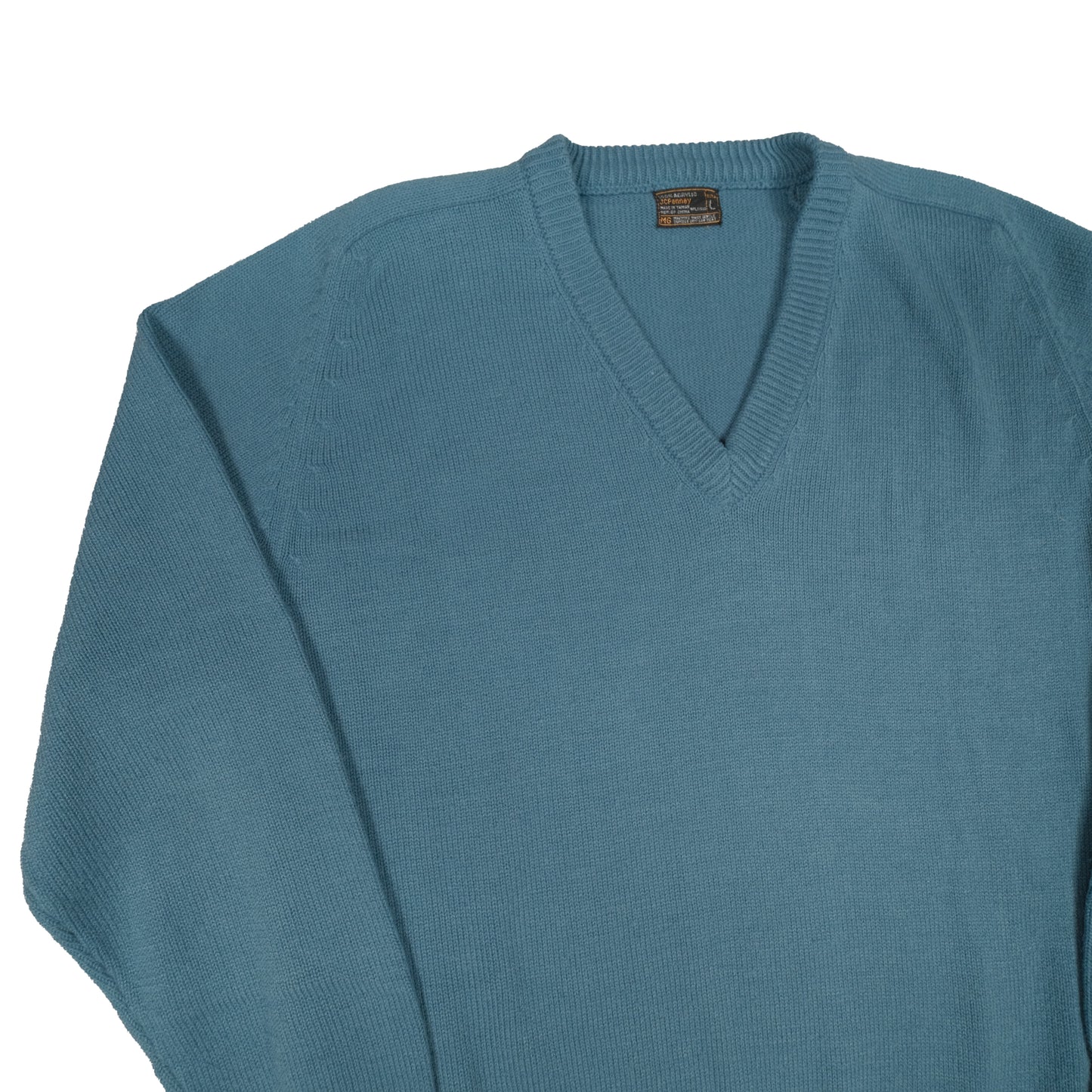 Vintage JC Penney Men's V-Neck Pullover Acrylic Blue Sweater Large Grandpa Academic