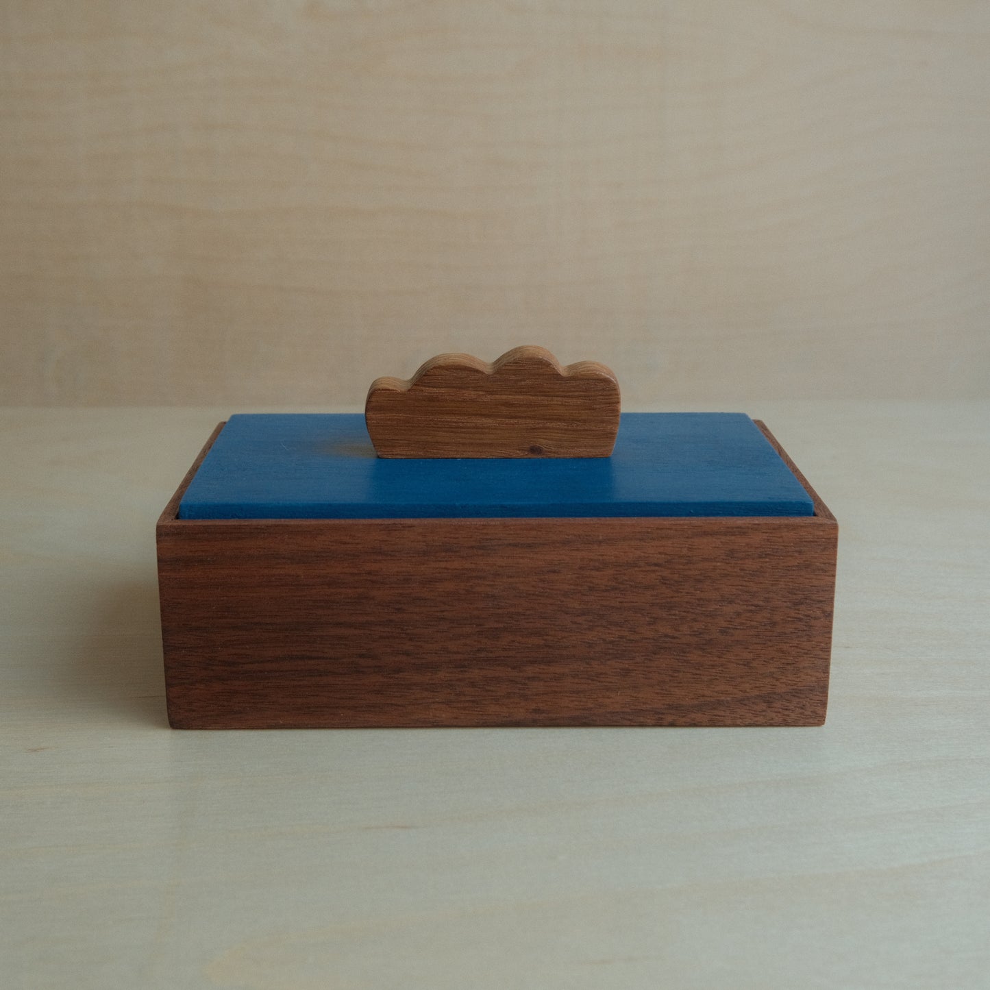 Walnut Box With Blue Lid Decorative Keepsake Box 013