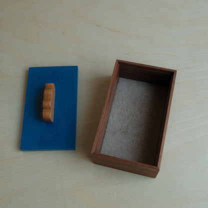 Walnut Box With Blue Lid Decorative Keepsake Box 013