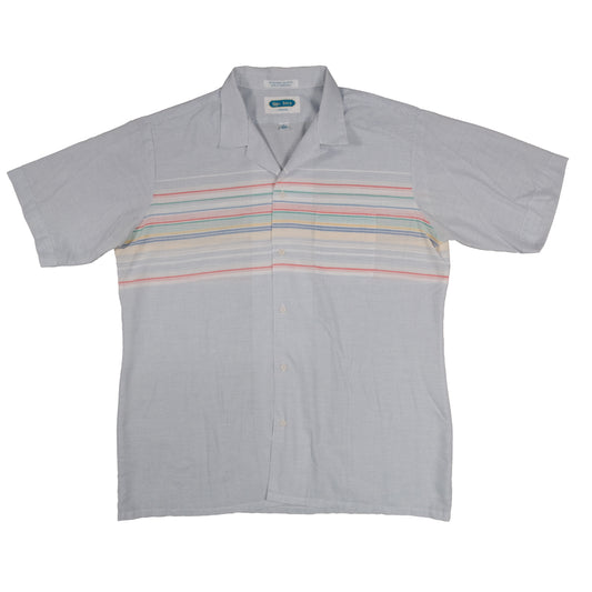 Vintage Arrow Sea Isle Men’s Large Camp Shirt Loop Collar Stripe Short Sleeve