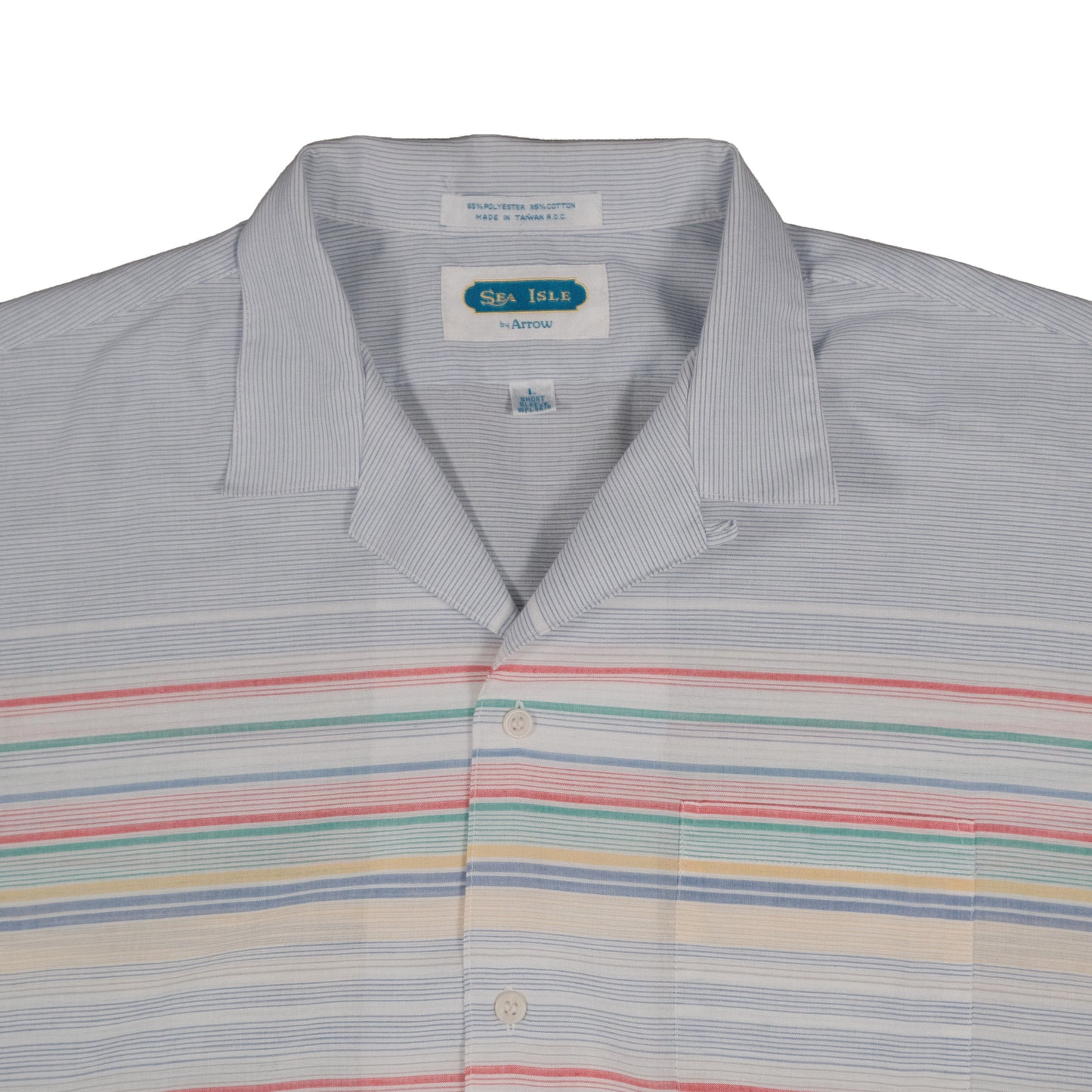 Vintage Arrow Sea Isle Men’s Large Camp Shirt Loop Collar Stripe Short Sleeve