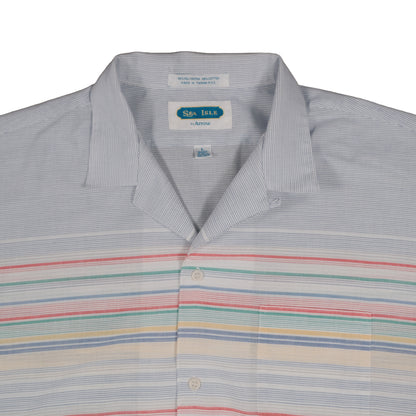 Vintage Arrow Sea Isle Men’s Large Camp Shirt Loop Collar Stripe Short Sleeve
