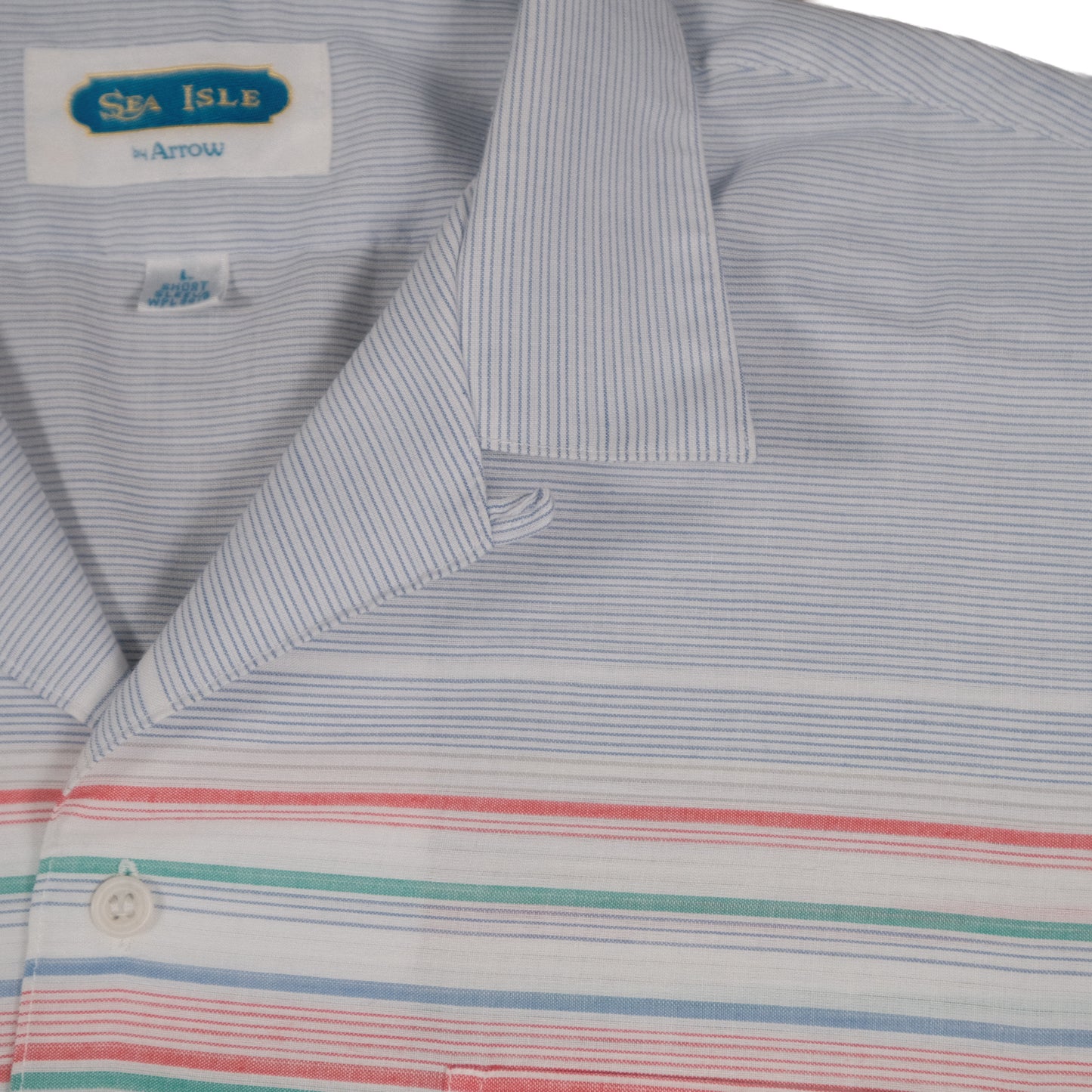 Vintage Arrow Sea Isle Men’s Large Camp Shirt Loop Collar Stripe Short Sleeve