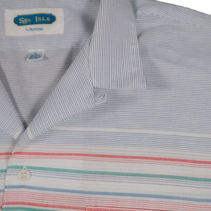 Vintage Arrow Sea Isle Men’s Large Camp Shirt Loop Collar Stripe Short Sleeve