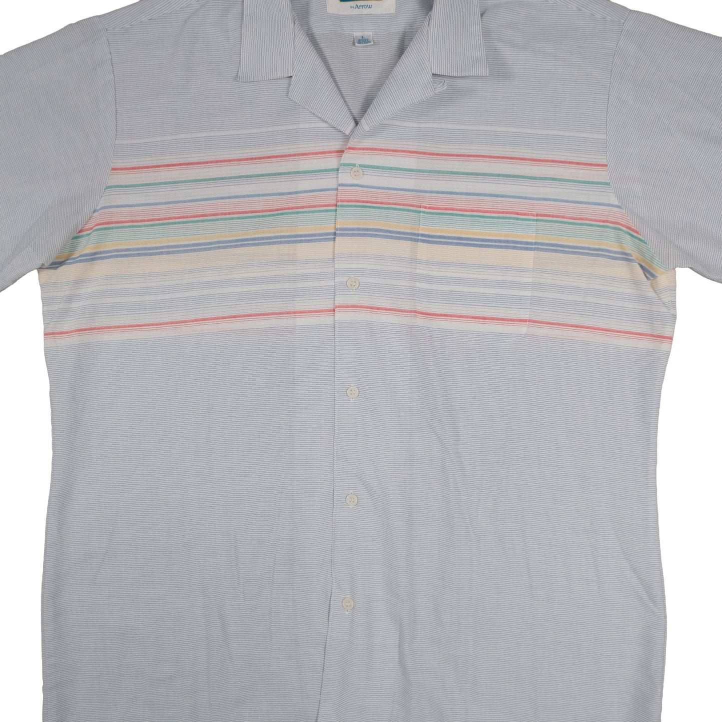 Vintage Arrow Sea Isle Men’s Large Camp Shirt Loop Collar Stripe Short Sleeve