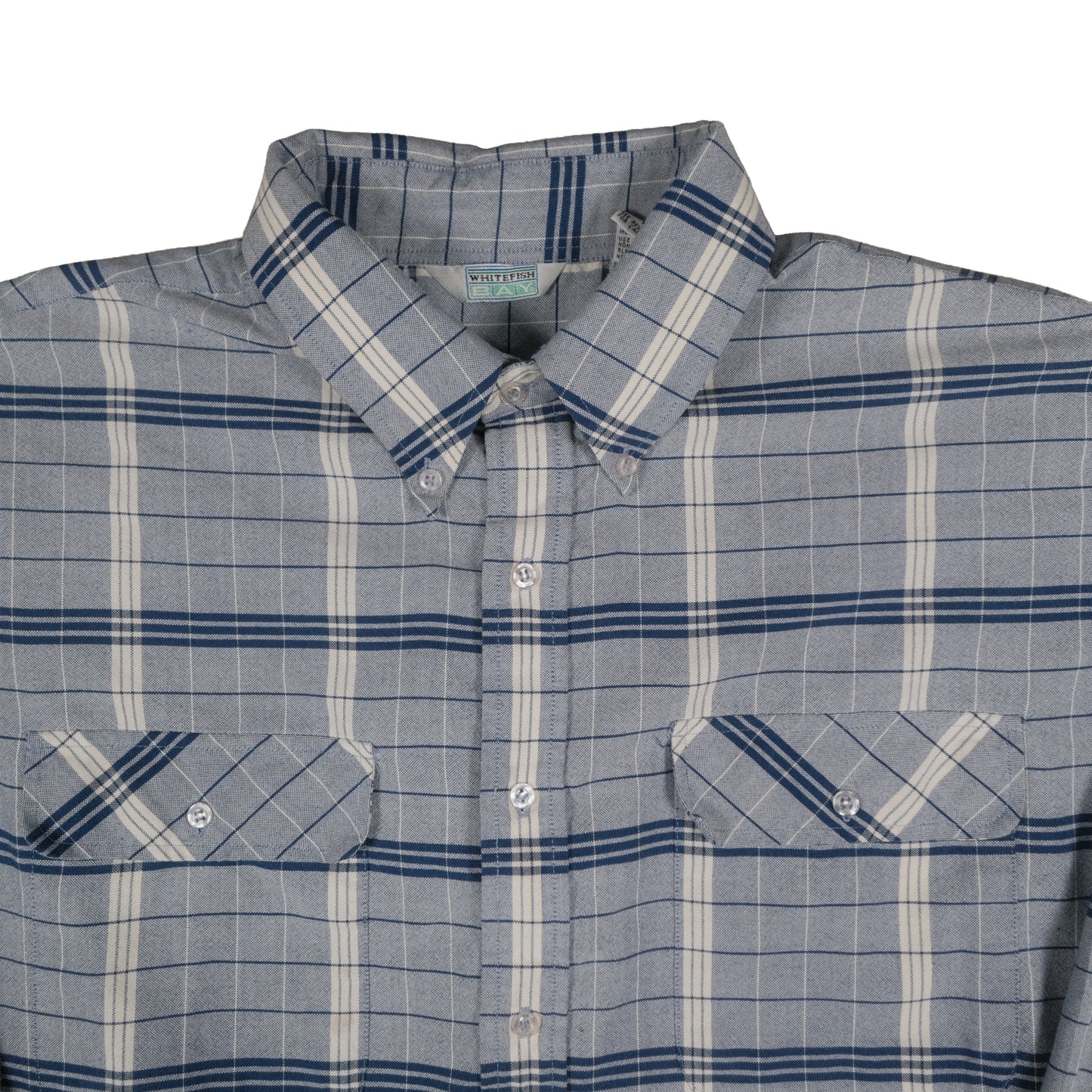 Vintage Whitefish Bay Men’s XL Button Down Window Pane Plaid Blue