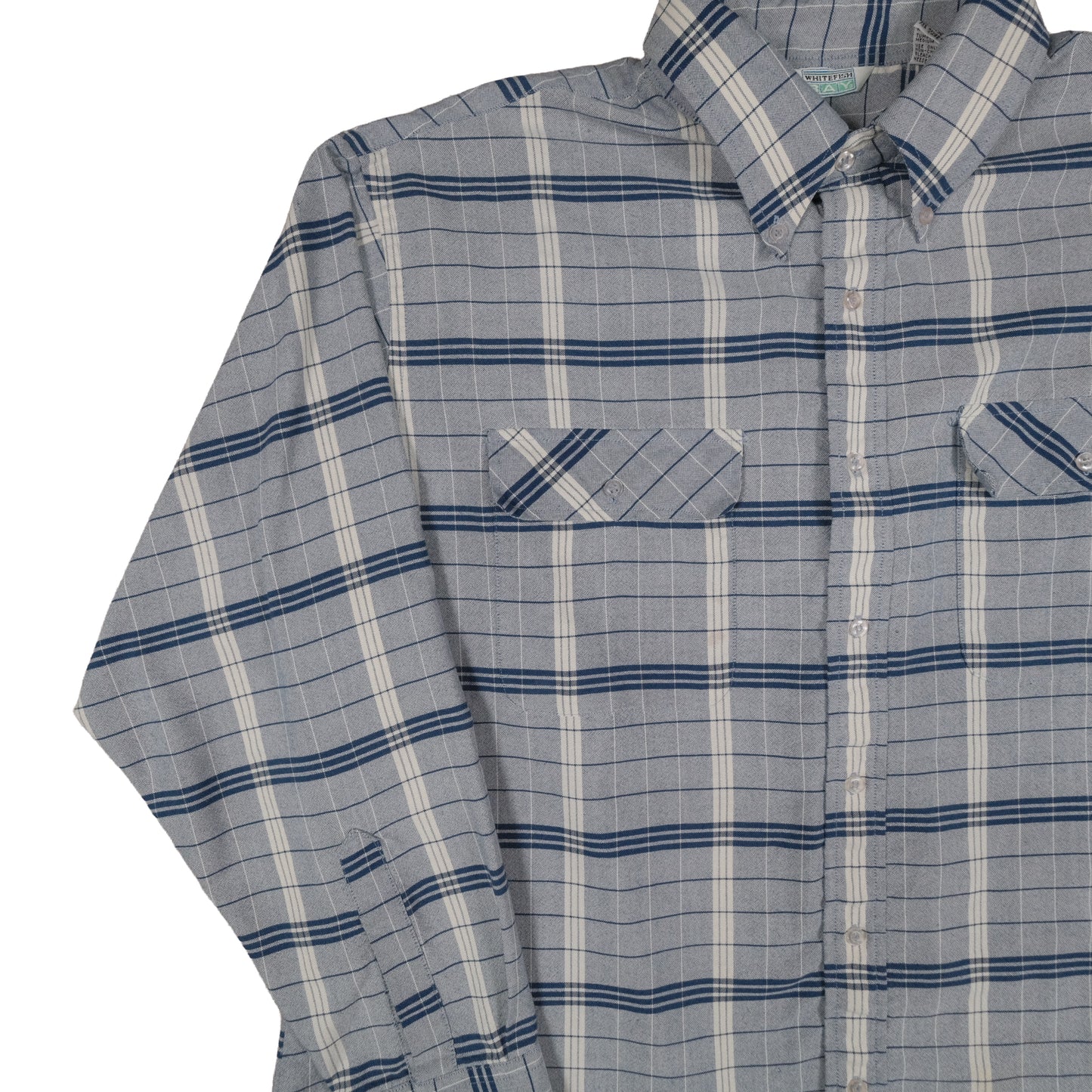 Vintage Whitefish Bay Men’s XL Button Down Window Pane Plaid Blue