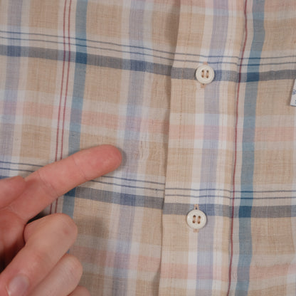 Vintage 70’s Levi’s Short Sleeve Button Up Tan Plaid Men’s Large Made in Korea Flap Pocket