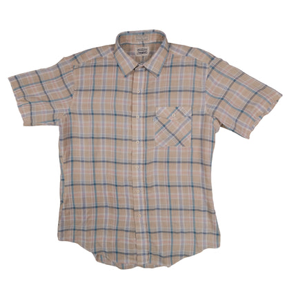 Vintage 70’s Levi’s Short Sleeve Button Up Tan Plaid Men’s Large Made in Korea Flap Pocket