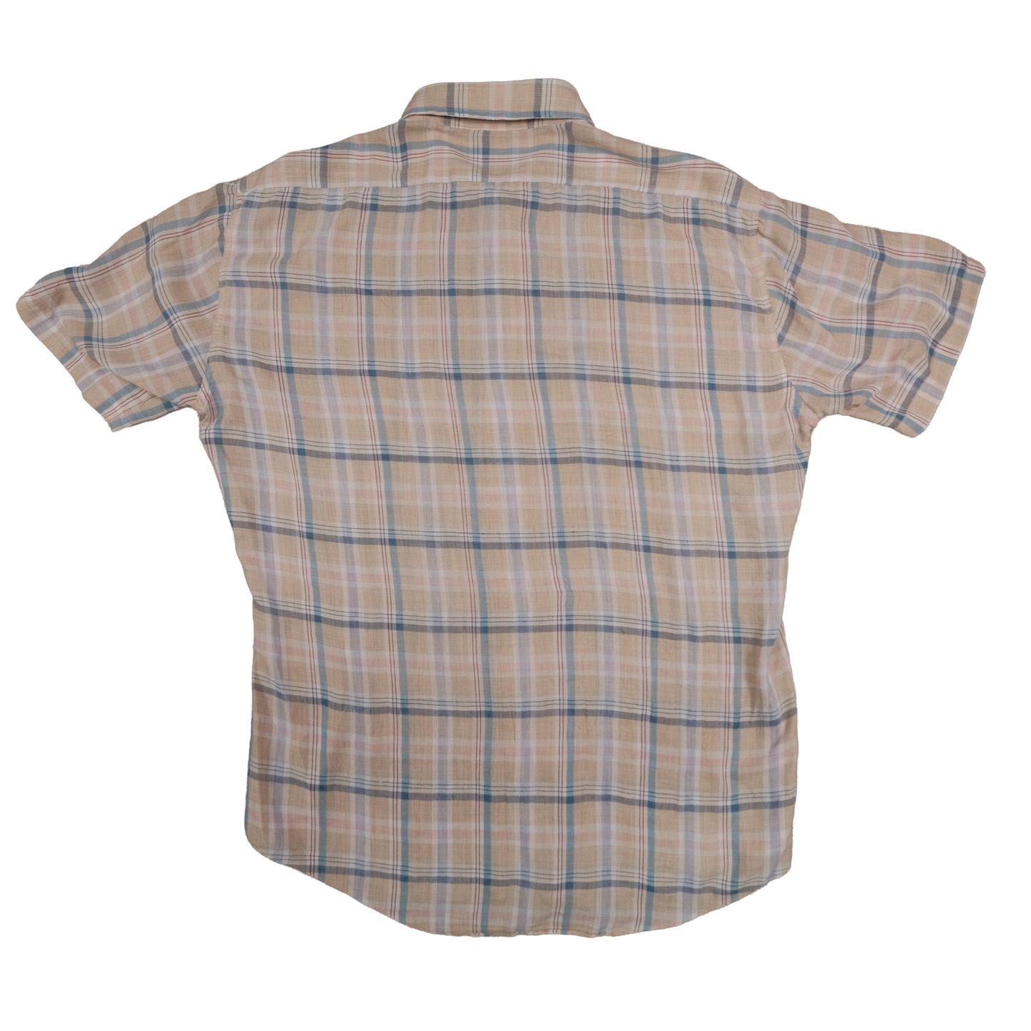 Vintage 70’s Levi’s Short Sleeve Button Up Tan Plaid Men’s Large Made in Korea Flap Pocket