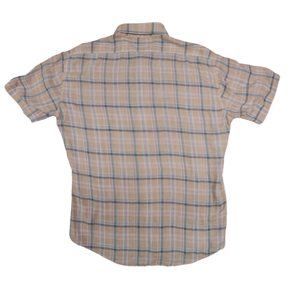 Vintage 70’s Levi’s Short Sleeve Button Up Tan Plaid Men’s Large Made in Korea Flap Pocket