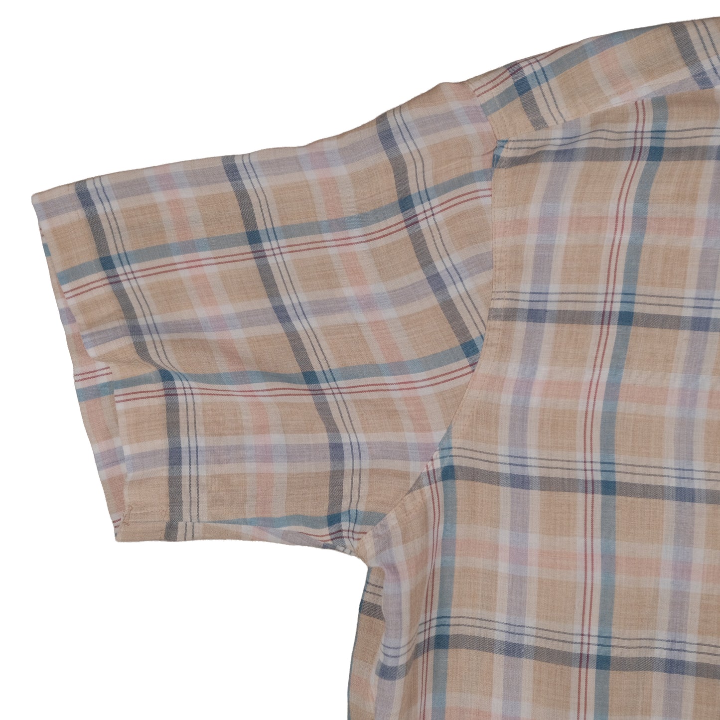 Vintage 70’s Levi’s Short Sleeve Button Up Tan Plaid Men’s Large Made in Korea Flap Pocket