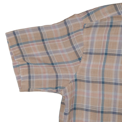 Vintage 70’s Levi’s Short Sleeve Button Up Tan Plaid Men’s Large Made in Korea Flap Pocket