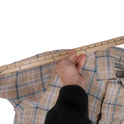 Vintage 70’s Levi’s Short Sleeve Button Up Tan Plaid Men’s Large Made in Korea Flap Pocket