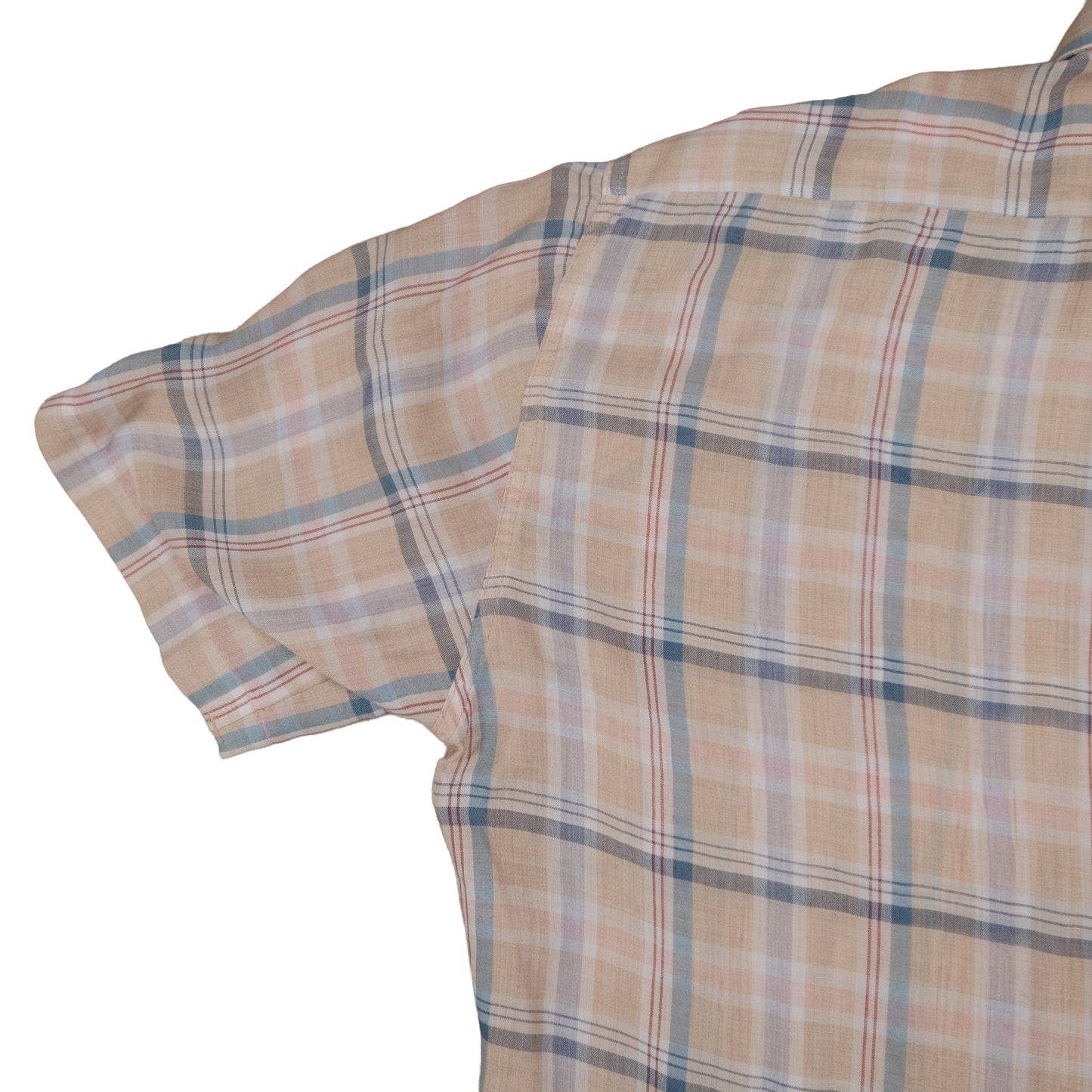 Vintage 70’s Levi’s Short Sleeve Button Up Tan Plaid Men’s Large Made in Korea Flap Pocket