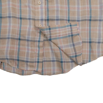 Vintage 70’s Levi’s Short Sleeve Button Up Tan Plaid Men’s Large Made in Korea Flap Pocket