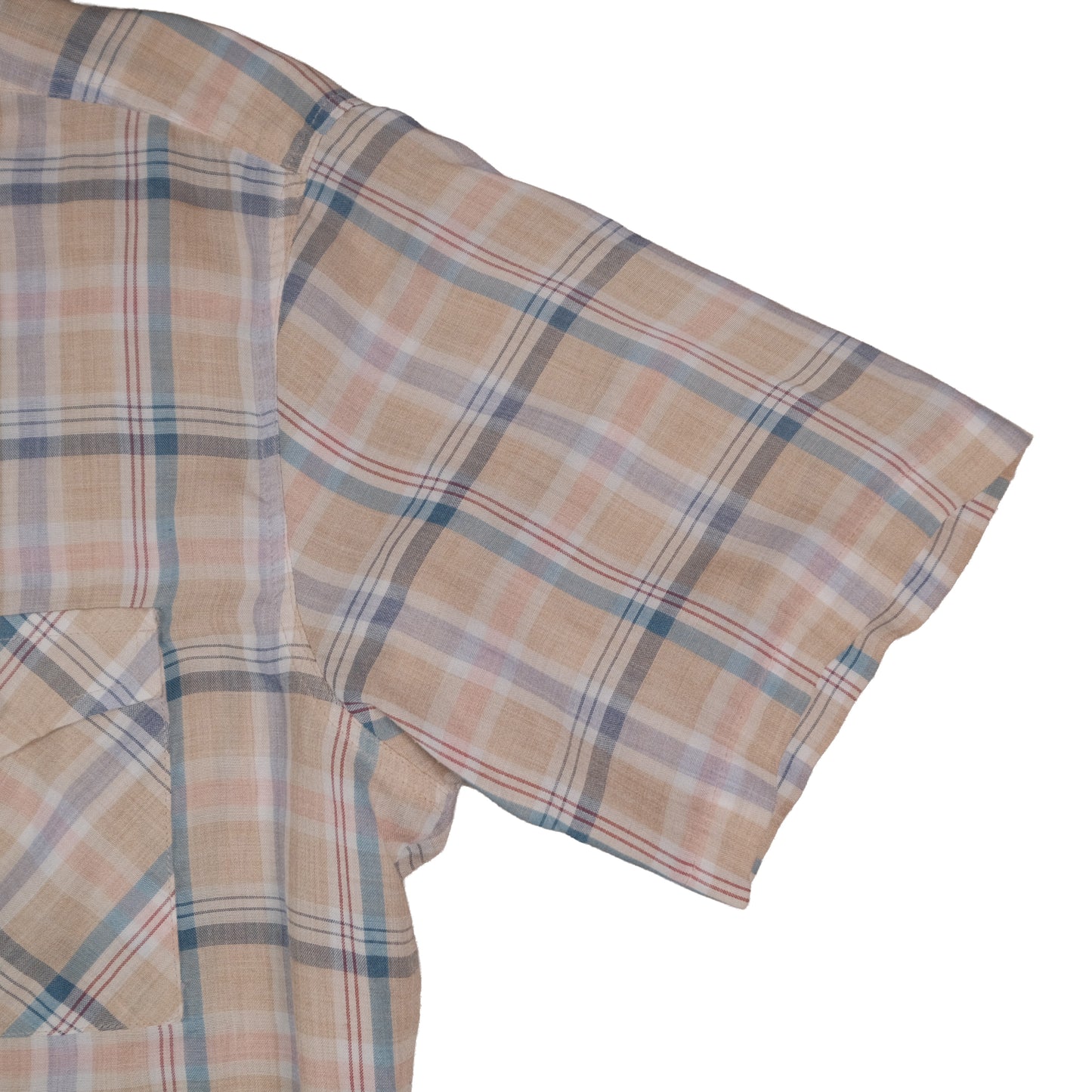 Vintage 70’s Levi’s Short Sleeve Button Up Tan Plaid Men’s Large Made in Korea Flap Pocket