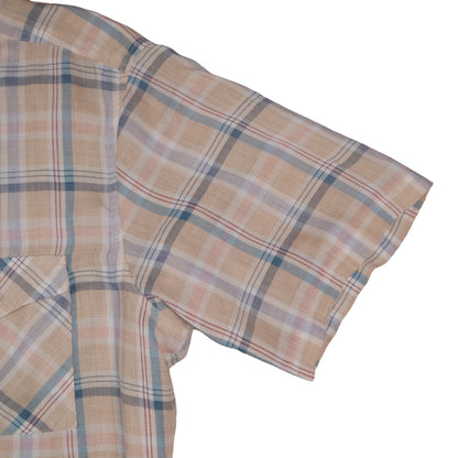 Vintage 70’s Levi’s Short Sleeve Button Up Tan Plaid Men’s Large Made in Korea Flap Pocket