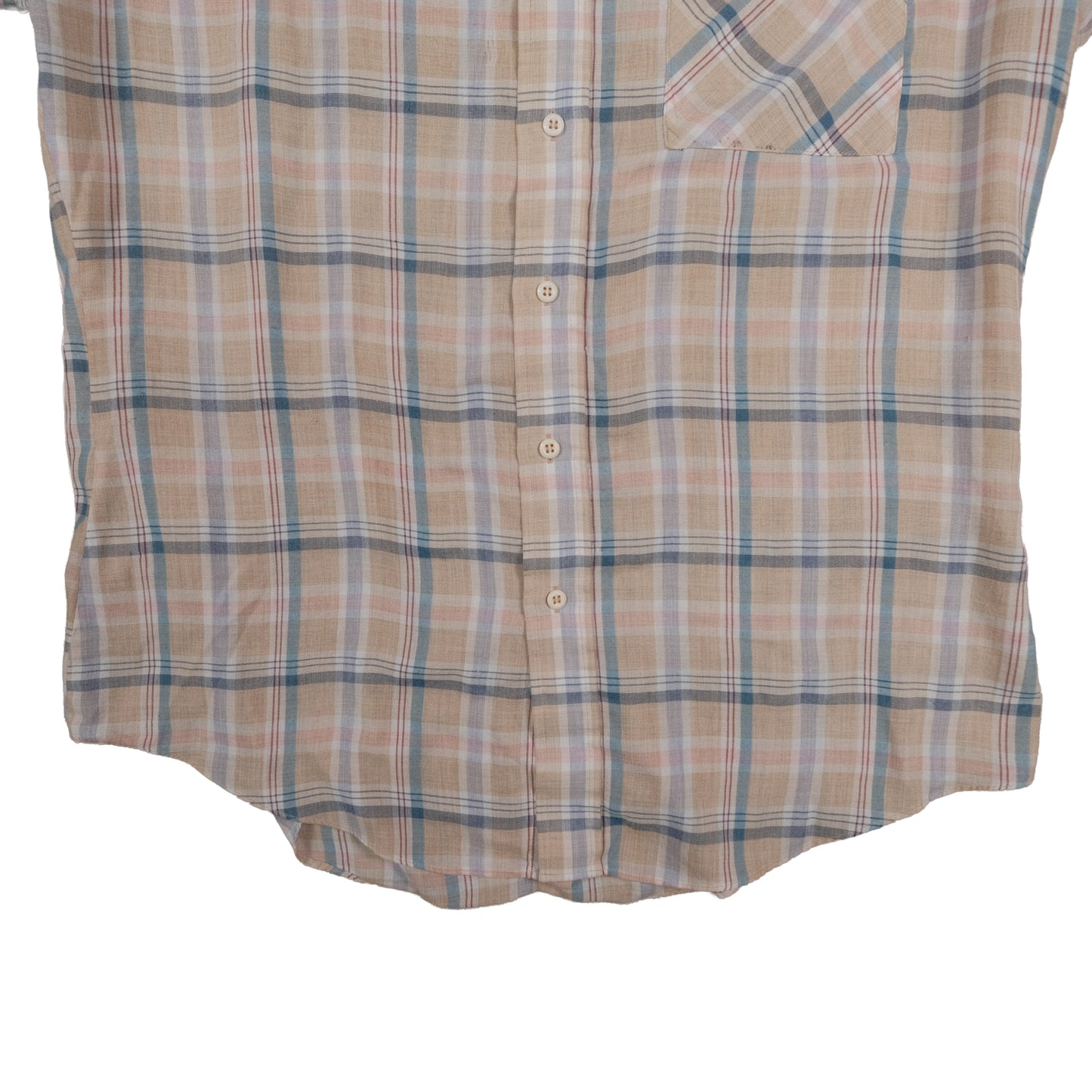Vintage 70’s Levi’s Short Sleeve Button Up Tan Plaid Men’s Large Made in Korea Flap Pocket